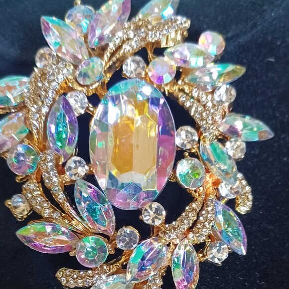 Aurora Borealis Rhinestone Brooch 4" - Picture 2 of 5